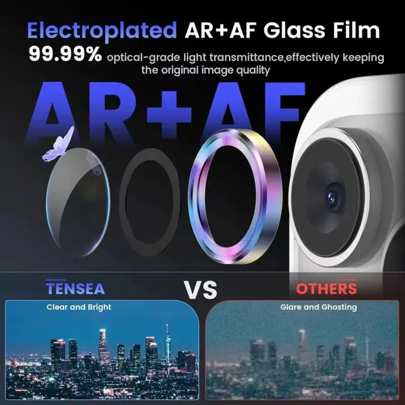 NNBILI 3 pezzi per IPhone11 12 13 14 15 16 Pro Max mini metallo in lega di alluminio con protezione per obiettivo fotocamera a copertura totale in vetro temperato