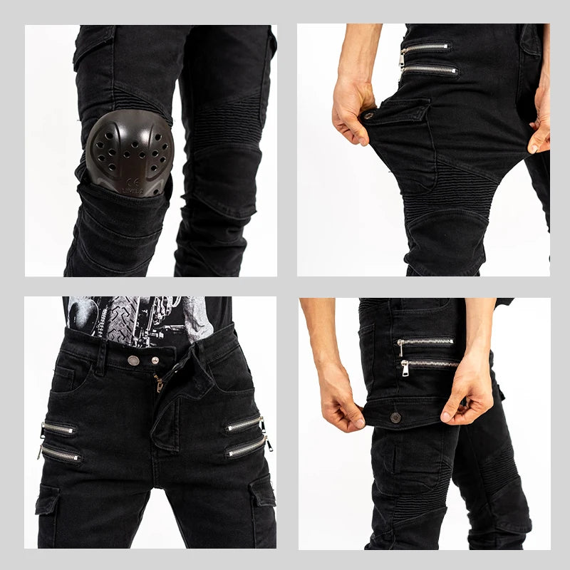 Pantaloni Moto Protettivi con Protezioni – Jeans Motocross Anticaduta con Doppia Cerniera, Pantaloni Riding Unisex 4 Stagioni