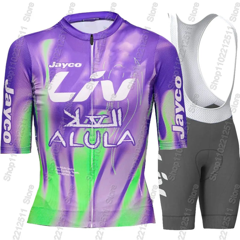 Completo Ciclismo Donna Jayco Alula Maglia a Maniche Corte e Salopette Bici da - immagine 5