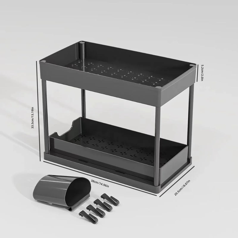 Organizer estraibile da riporre sotto il lavello: ripiano sottile estraibile per mobili da cucina | Scaffale multifunzionale salvaspazio