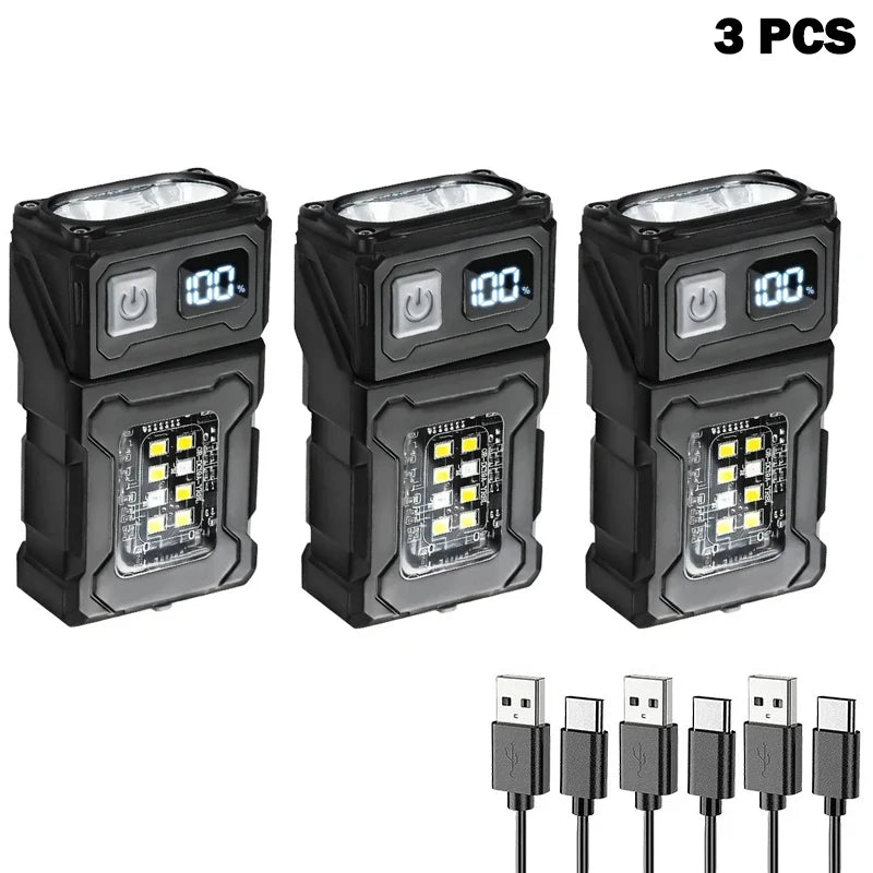 Torcia LED Ricaricabile USB Multifunzione – Mini Torcia Tattica EDC con Magnete e Luce COB - Campeda