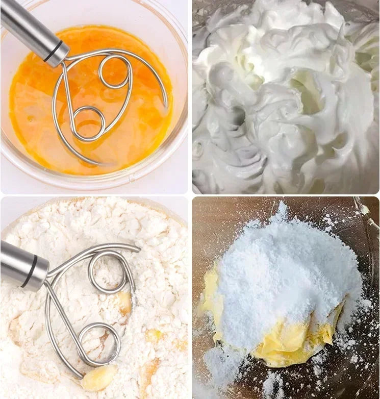 Frusta danese-olandese per impasto Strumenti per torte Impastatrice per pane in acciaio inossidabile Manico in legno Utensili da cucina Frullatore Artisian
