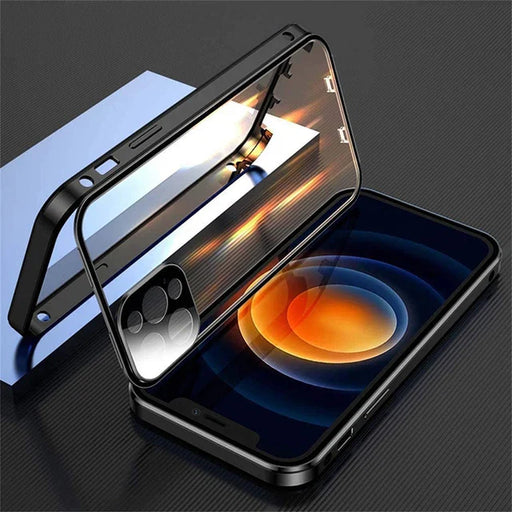 360 ° Custodia con chiusura a scatto in vetro bifacciale magnetico in metallo con protezione completa per iPhone 16 Pro Max 14 12 11 13 15 Pro Max Cover per paraurti - Campeda