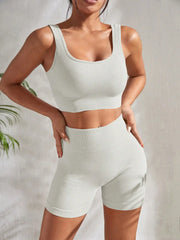 Set da yoga a costine senza cuciture allenamento per donna 2 pezzi Tute - immagine 3