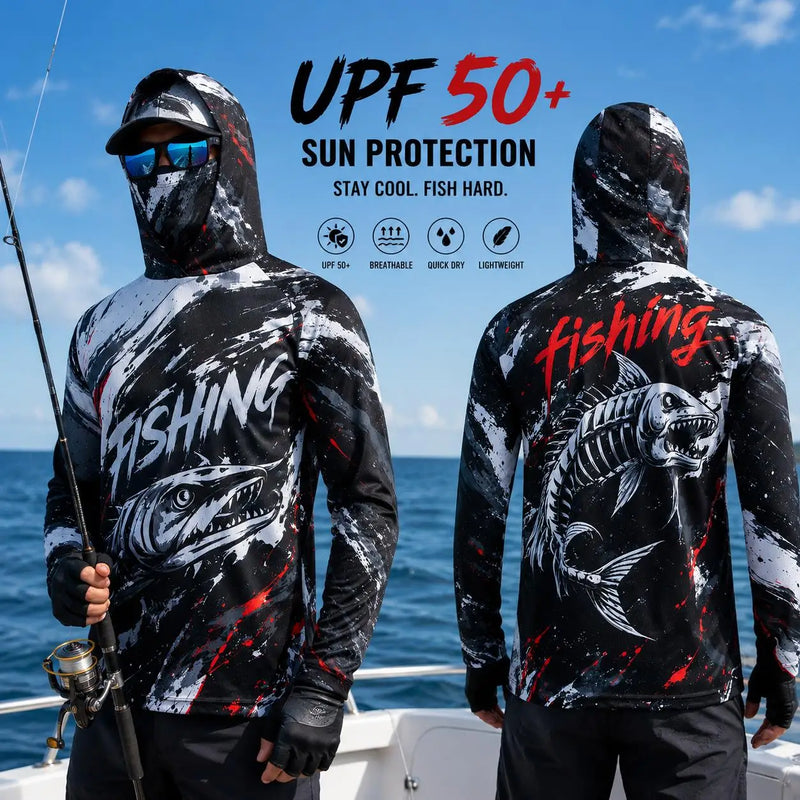 Maglia da Pesca con Cappuccio per Uomo Protezione Solare UPF
