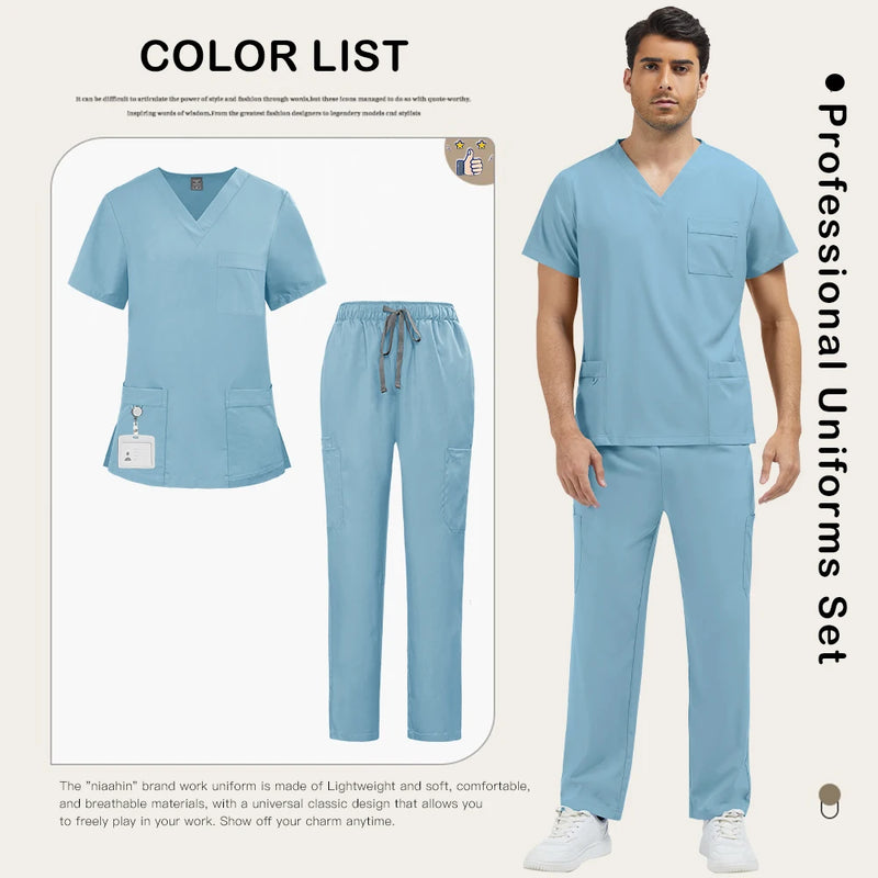 Abbigliamento da lavoro uomo Scrub clinici alla moda Set Uniformi mediche ospedaliere - immagine 15