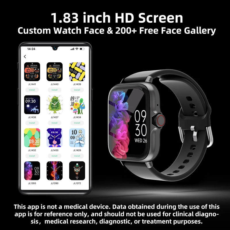 Smartwatch 1.83” Bluetooth Uomo/Donna – Risposta Chiamate, Contapassi, Monitor Sonno per iPhone e Android - Campeda