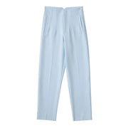 Pantaloni donna Willshela a vita alta con cerniera frontale, gamba dritta full length, stile vintage elegante e chic - Campeda