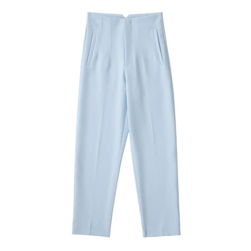Pantaloni donna Willshela a vita alta con cerniera frontale, gamba dritta full length, stile vintage elegante e chic - Campeda
