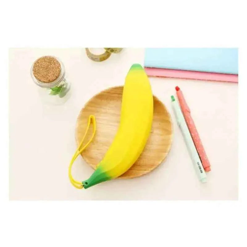 Astuccio per matite in silicone con banana gialla, borsa per riporre articoli di cancelleria, portamonete, portachiavi, regalo promozionale