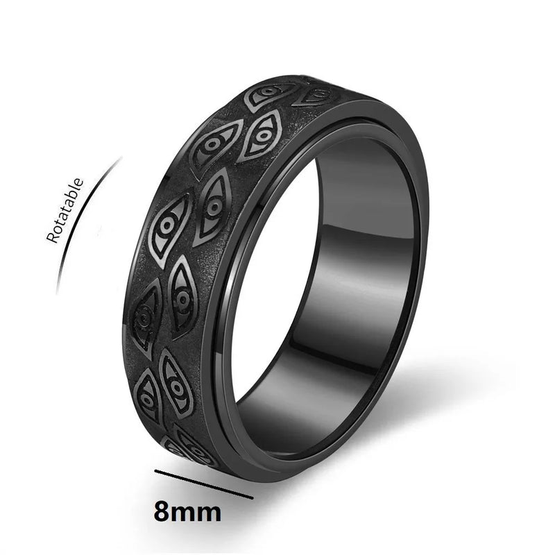 Anelli Spinner in acciaio inossidabile antistress per uomo Intagliato Demon Eye Girevole Fidget Ansia Anello congiunto Gioielli Bague Homme - Campeda