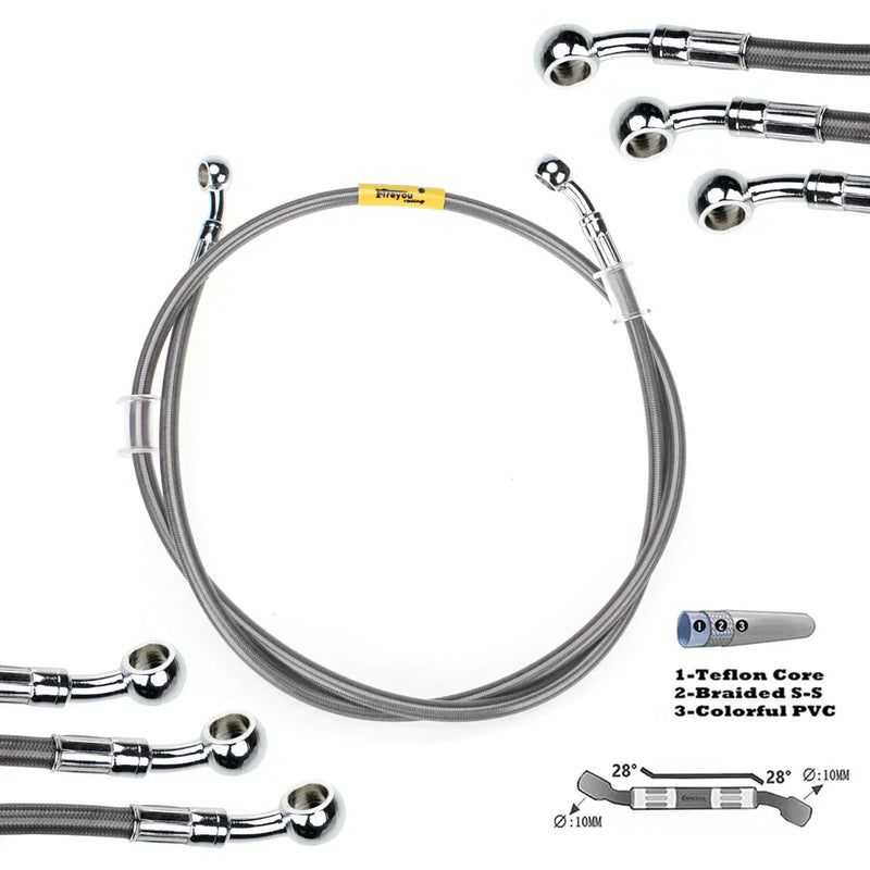 Cavo per Tubo Freno Moto in Treccia Acciaio DOT 400-2400mm – Cavo Idraulico Banjo 10mm per Suzuki Kawasaki Yamaha Racing - Campeda