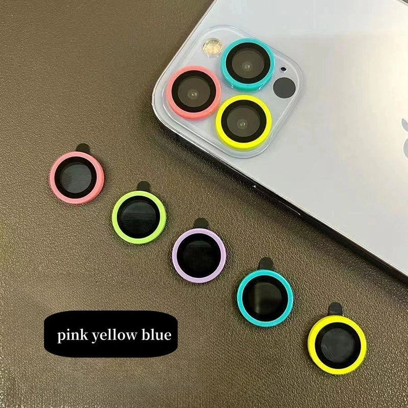 Pellicola protettiva per fotocamera in ceramica luminosa gialla, verde, viola, azzurra e rosa per iPhone 17, 15, 16 Pro Max, 17Pro, 17Air, 16Plus, 16Pro con anello obiettivo e cappuccio in vetro temperato