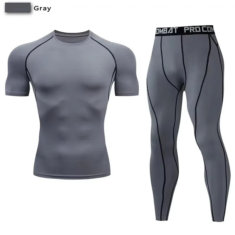 2 pezzi tuta sportiva a compressione da uomo allenamento elastico set yoga jogging - immagine 15