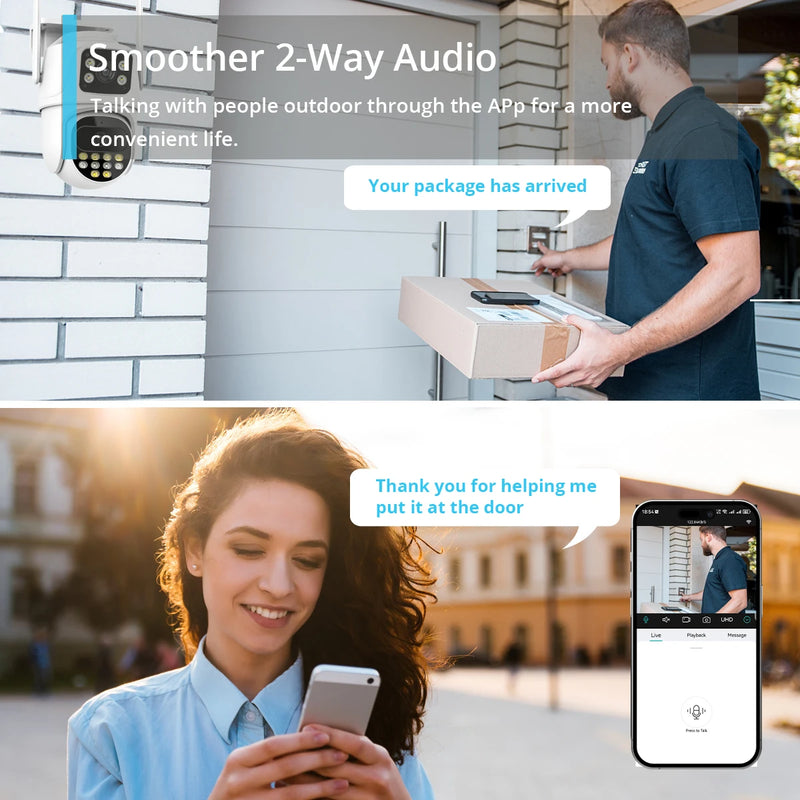 Telecamera IP WIFI da 9 MP Schermo doppio a tre obiettivi con zoom 8X Telecamera PTZ da 6 MP Ai Telecamera di videosorveglianza di sicurezza con tracciamento automatico iCSee