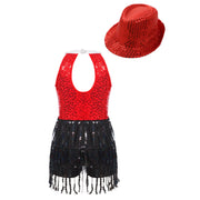 Costume da ballo jazz per bambina senza maniche con nappe e paillettes - immagine 2
