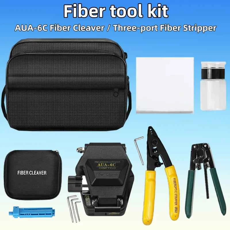 Kit di strumenti per fibra ottica FTTH con mannaia per fibra AUA-6C CFS-3 Pinza spelafili per fibra a tre porte Spellafili per fibra ottica in pelle