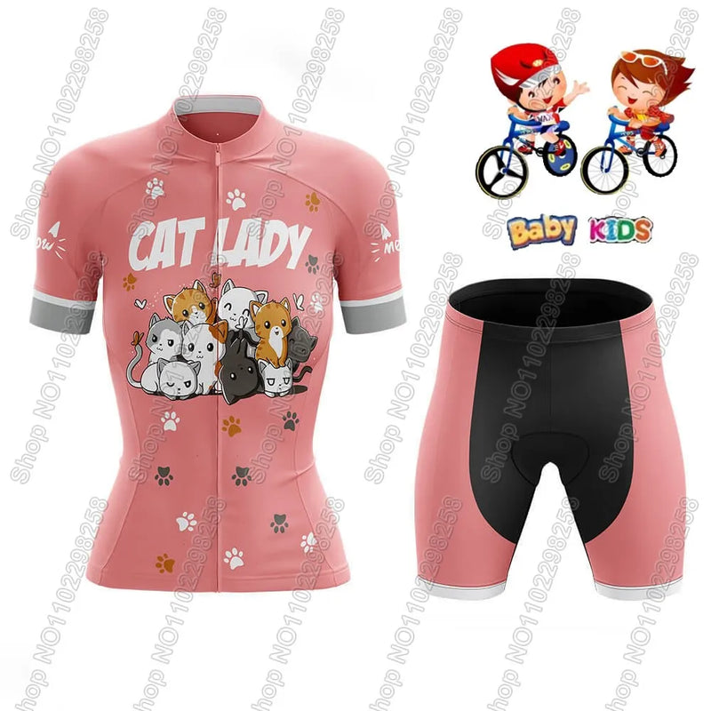 Maglia da ciclismo per bambini divertente cartone animato gatto Set estate manica - immagine 4