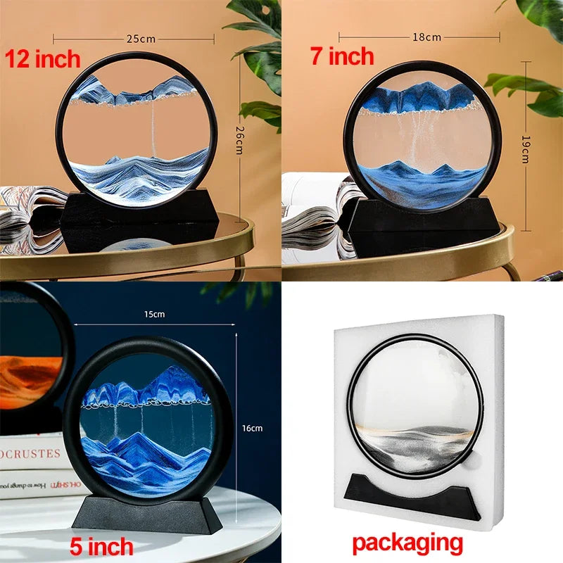 Immagine di arte della sabbia in movimento 3D Vetro rotondo Paesaggio marino profondo Clessidra Sabbie mobili Mestiere che scorre Pittura di sabbia Ufficio Decorazioni per la casa Regalo