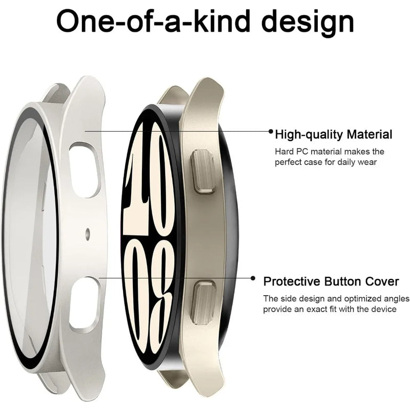 Custodia rigida opaca per PC con protezione per schermo in vetro temperato per Samsung Galaxy Watch 7 6 5 4 40mm 44mm Paraurti protettivo completo