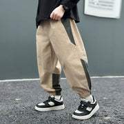 Nuovi pantaloni da ragazzo in stile patchwork per la primavera e l'autunno - P038-Khaki 4Y(Size 110)