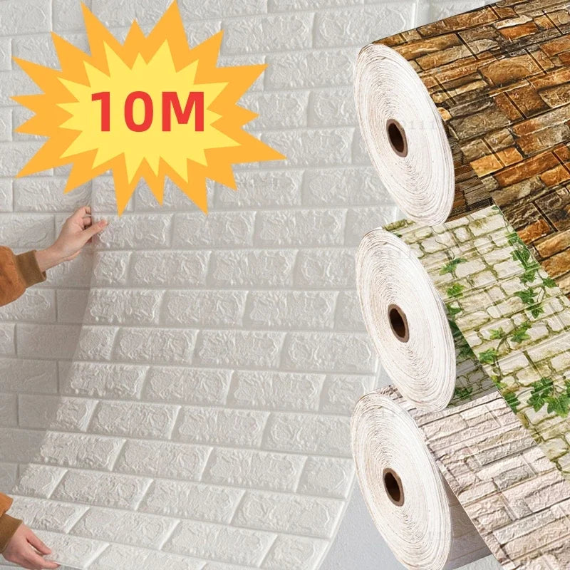 Carta da Parati 3D Effetto Mattone Autoadesiva in Schiuma Impermeabile per Decorazione Casa e Rivestimento Pareti