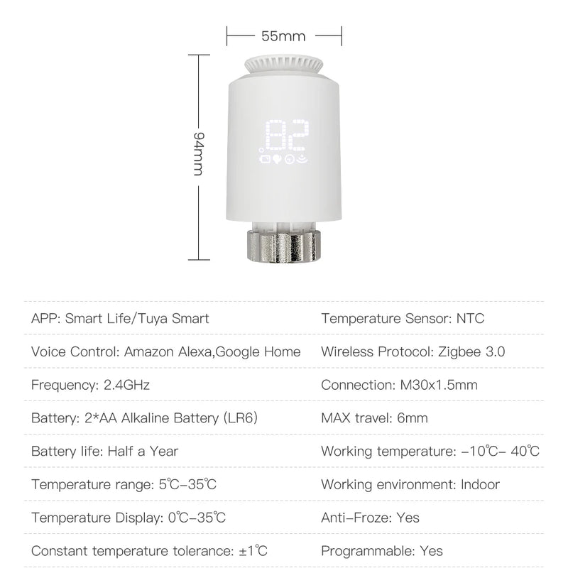 AVATTO Tuya ZigBee3.0 Termostato Attuatore per radiatore Smart TRV Controller valvola termostatica Funziona con Alexa Google Home Alice