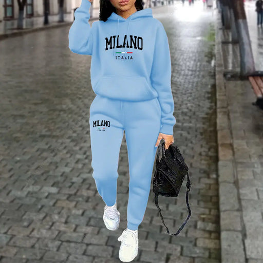 Tuta donna MILANO – set felpa con cappuccio e pantaloni jogging streetwear primavera, autunno inverno - Campeda