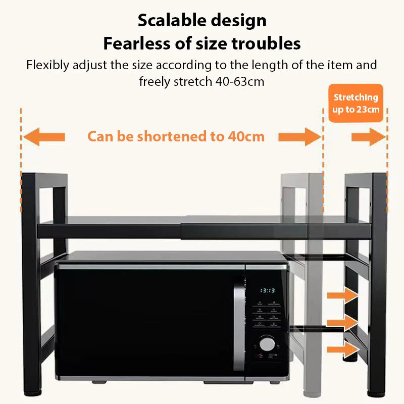 Ripiano per forno a microonde da cucina Supporto retrattile per forno da banco Scaffali per la conservazione del cuociriso domestico Organizer da cucina