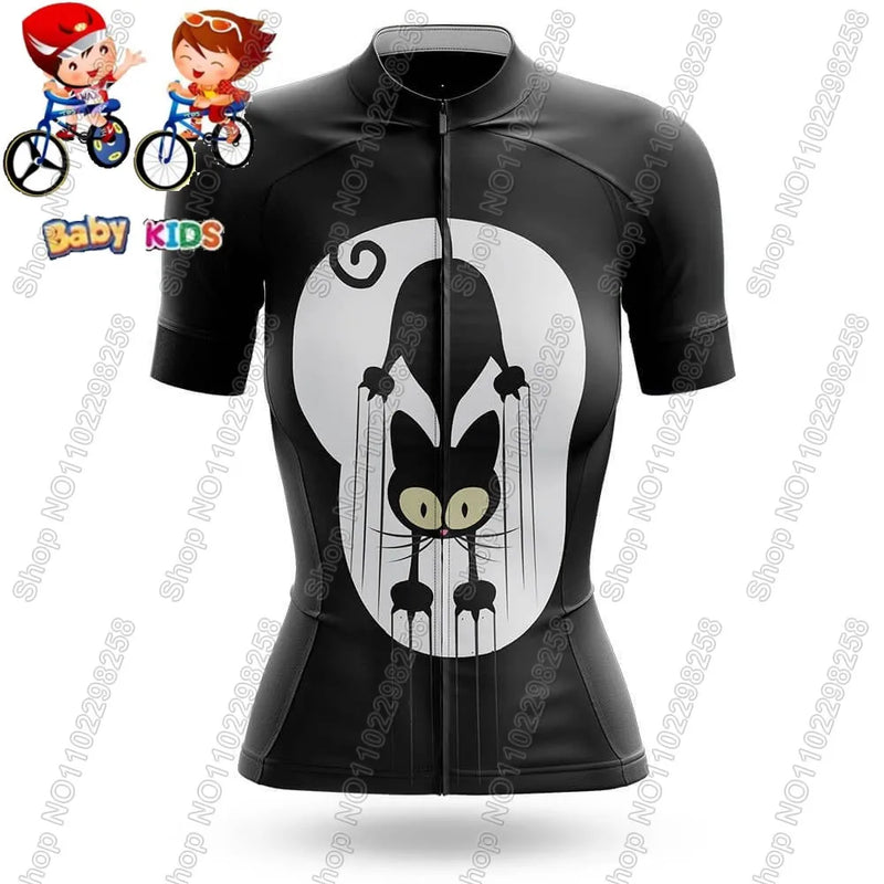 Maglia da ciclismo per bambini divertente cartone animato gatto Set estate manica - immagine 14