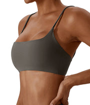Reggiseno sportivo incrociato sul retro in tessuto super morbido fitness top - Grey S - immagine 10