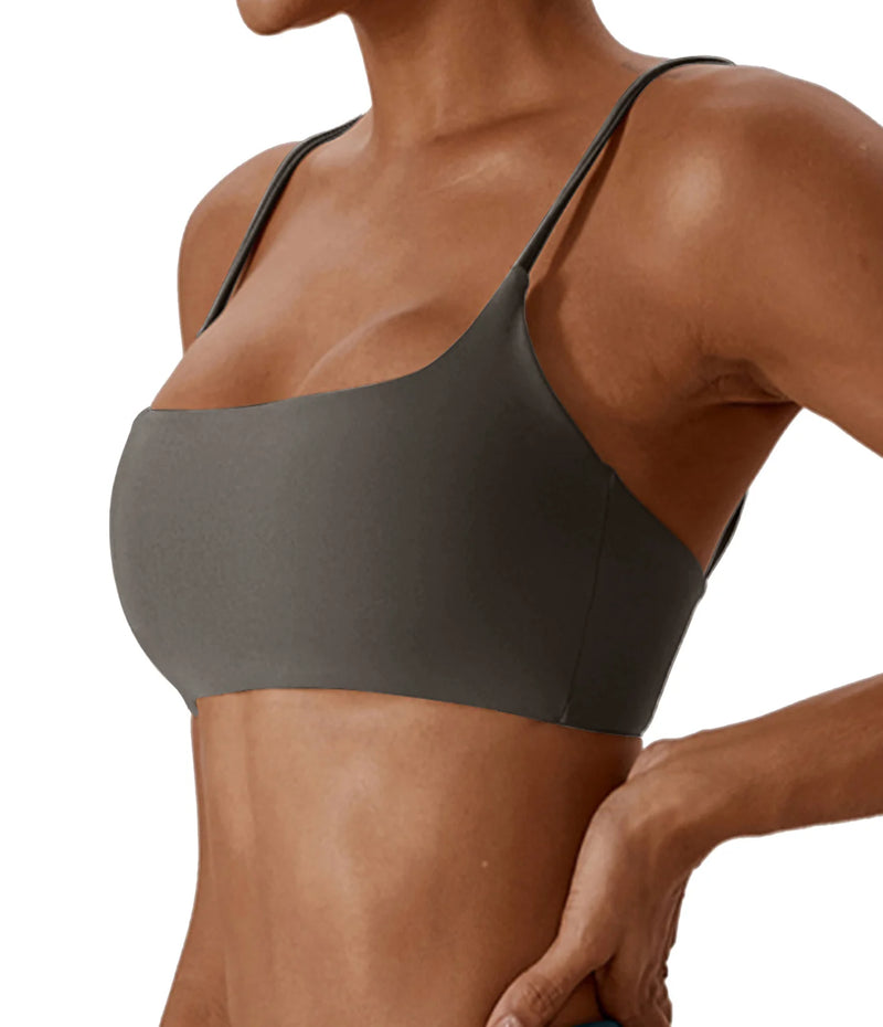 Reggiseno sportivo incrociato sul retro in tessuto super morbido fitness top - Grey S - immagine 10