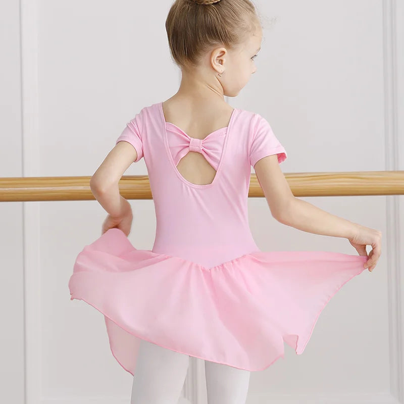 Body Balletto Bambina con Gonna in Chiffon – Abito Danza con Fiocco Elegante