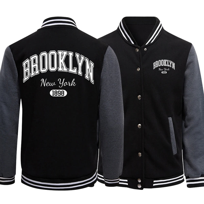 Brooklyn York 1898 City Letter Uomo Giacche Stile Preppy Uniformi da baseball Casual - Black Gray S - immagine 9