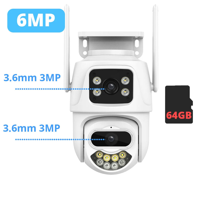 Telecamera Wifi da 9MP 6MP IP PTZ esterna Sicurezza Tre lenti Doppio schermo Ai Rilevazione umanoide Telecamera di sorveglianza con tracciamento automatico iCSee