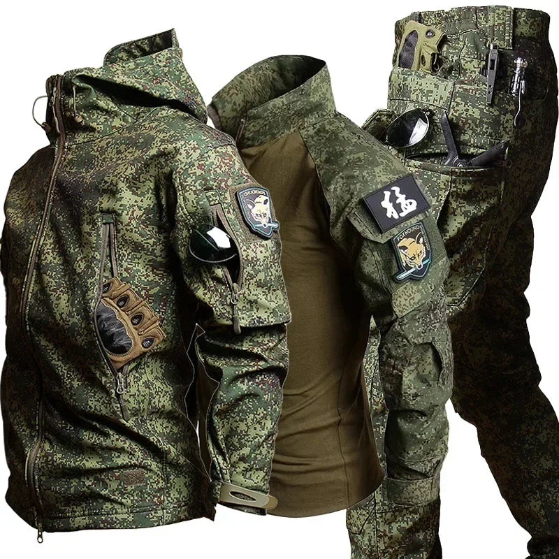 Soft Shell Suit Uniforme militare Cappuccio Top impermeabile Pantaloni a maniche - immagine 2