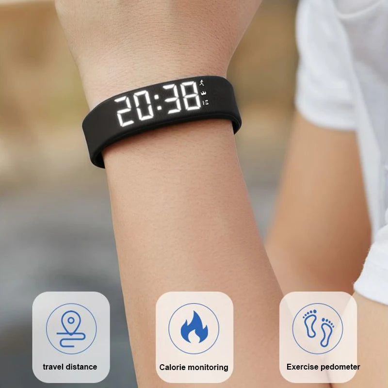 Smartband LED Fitness – Braccialetto Contapassi Impermeabile con Sveglia a Vibrazione