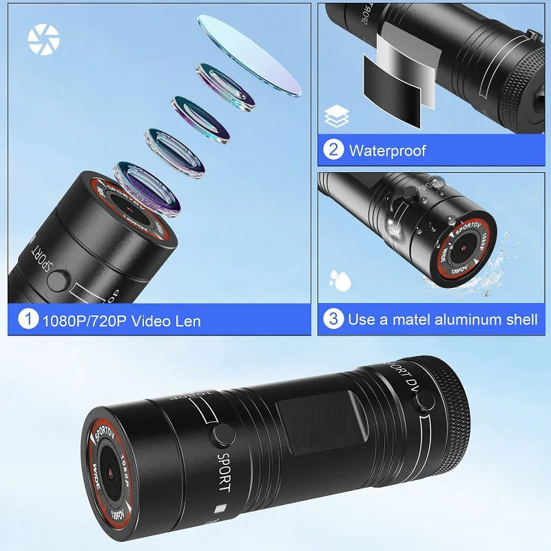 Mini Action Cam 1080P Impermeabile – Videocamera Sportiva per Casco, Bici e Moto
