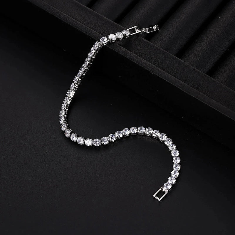 Braccialetti in cristallo di zirconi cubici di lusso Hiphop ghiacciati da 4 mm per donna uomo gioielli a catena con bracciale color argento color oro - Campeda
