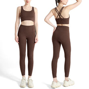 Completo fitness donna ZHUMU GYM – set yoga 2 pezzi con leggings con tasche, traspirante e quick dry - Campeda