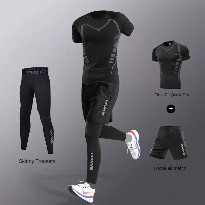 Set fitness uomo 3-7 pezzi – tuta corsa, jogging e palestra in fibra di ghiaccio ad asciugatura rapida