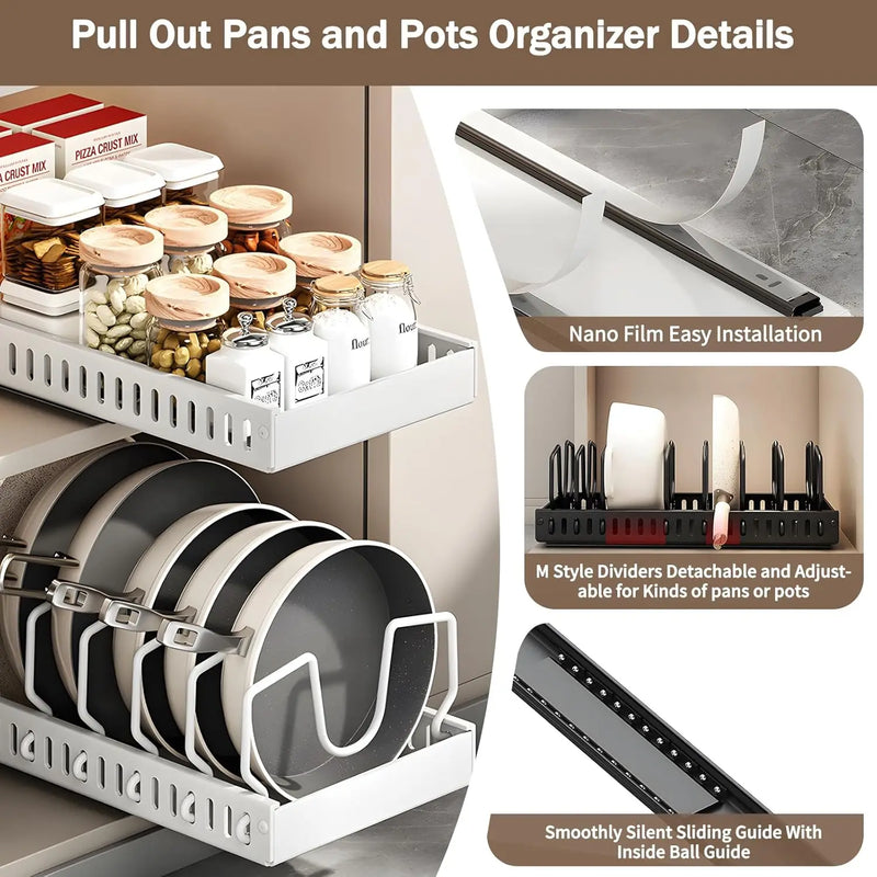 Organizzatore Pentole Regolabile Estraibile per Coperchi e Portaoggetti per Cucina Ordinata