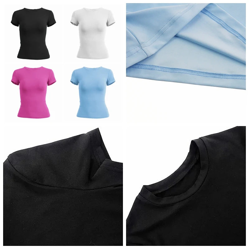 Abbigliamento donna T-shirt manica corta Slim Fit Top O-Collo Guaina lavorata a maglia - immagine 5