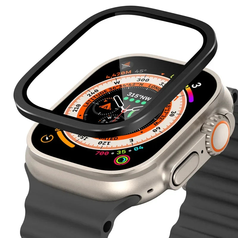 Vetro temperato per Apple Watch Ultra 49mm Telaio in metallo titanio Pellicola antigraffio per accessori protezione schermo serie Ultra 2