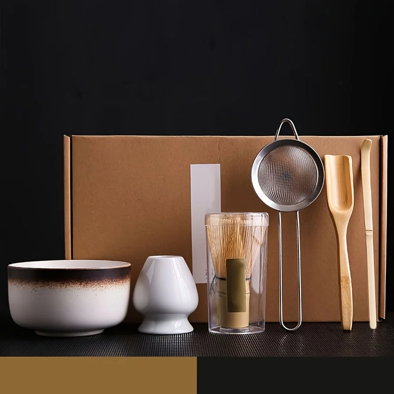 6 pezzi/set ciotola Matcha in stile giapponese cucchiaio - Kiln Turning White - immagine 3
