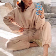Tuta donna oversize streetwear – set felpa con cappuccio e pantaloni jogging caldi primavera, autunno inverno - Campeda