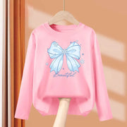 T-shirt con fiocco primaverile e autunnale per neonate Top in cotone a maniche - immagine 2