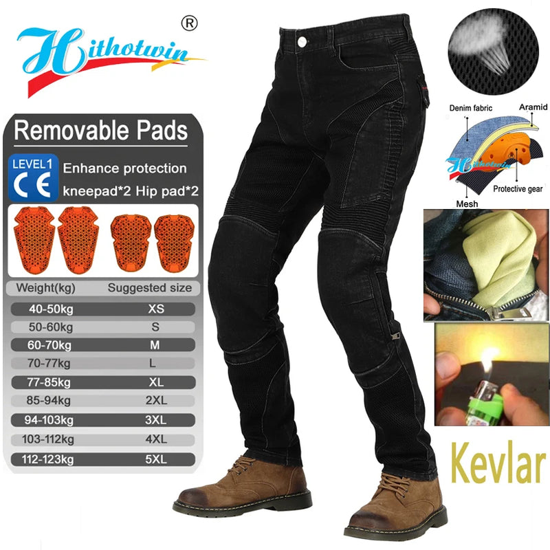 Jeans Moto Kevlar Uomo – Pantaloni Protettivi Anticaduta Antivento Resistenti all’Abrasione, Pantaloni Motocross Estivi
