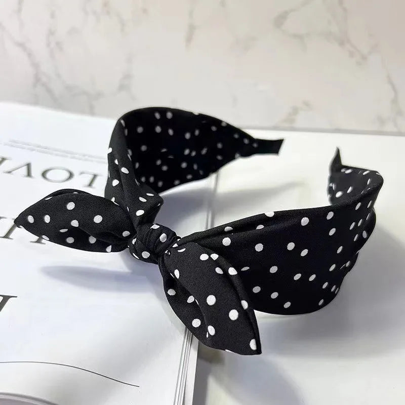 Fascia capelli donna con fiocco retrò orecchie di coniglio, fascia larga ondulata in tessuto morbido, accessorio capelli dolce e moda - Campeda