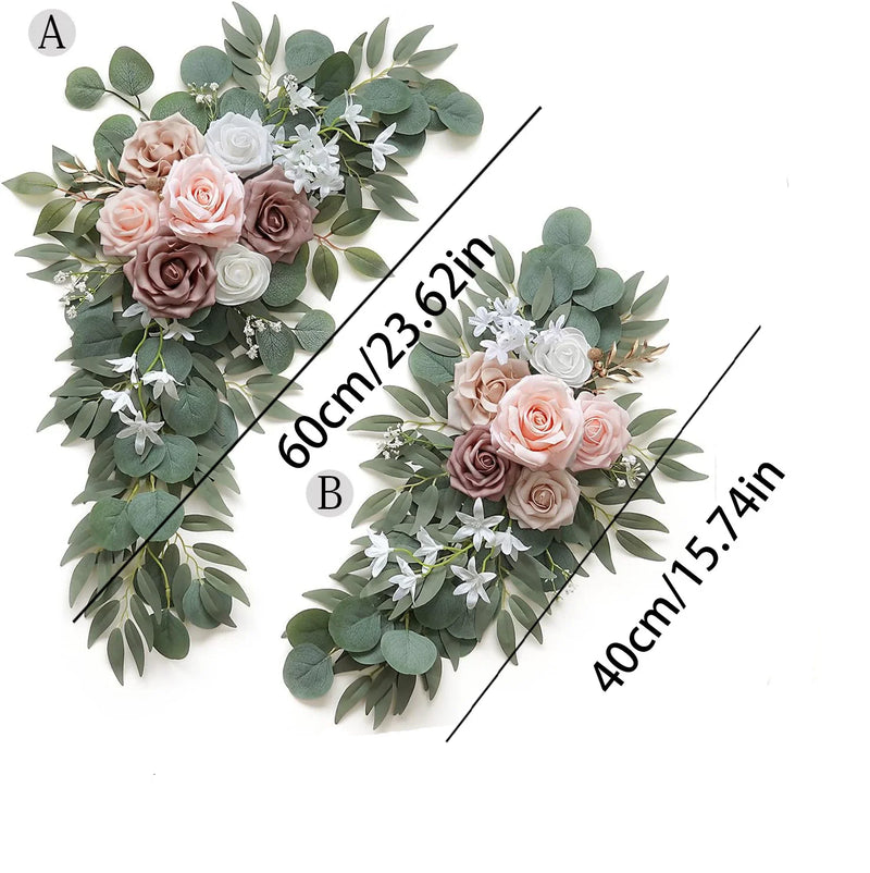 Kit Decorativo Floreale Boho per Arco Nuziale Fiori artificiali Dusty Rose e Blue Eucalyptus per matrimoni ed eventi